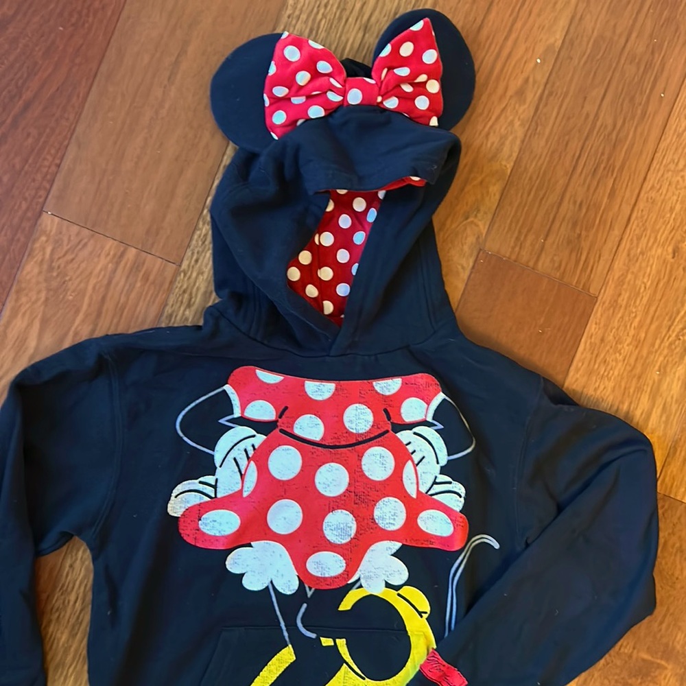 DISNEY PARKS Minnie Mouse Ears Hoodie Sweatshirt Girl’s L